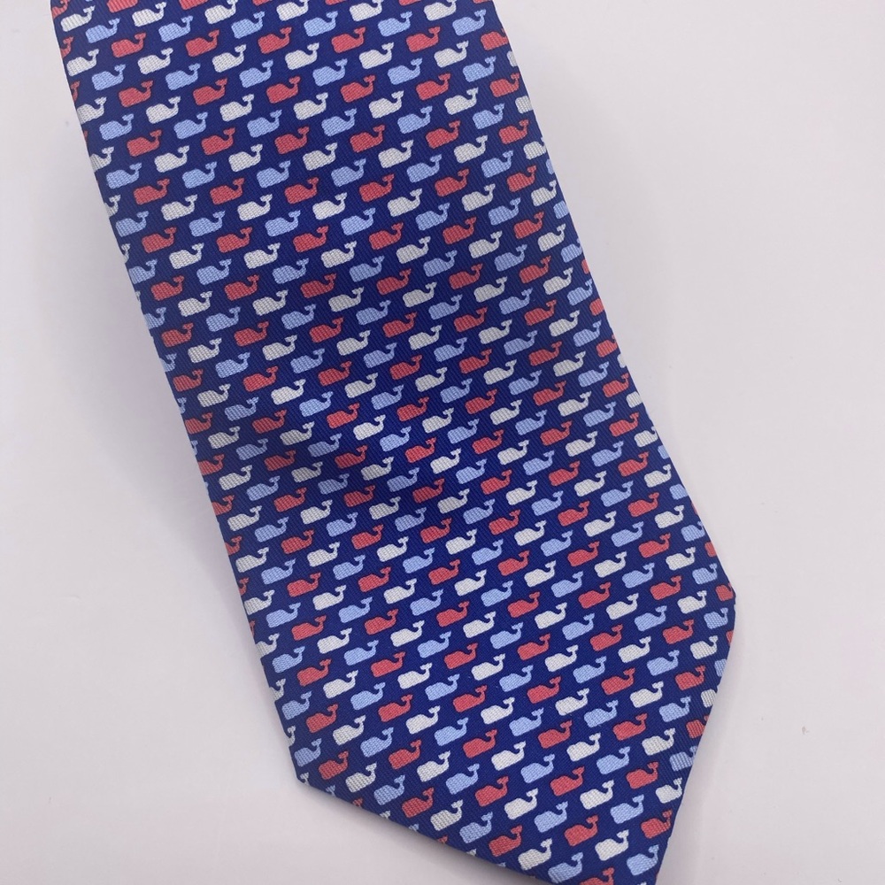 Vineyard Vines Kids Blue and Red Whale Pattern Tie